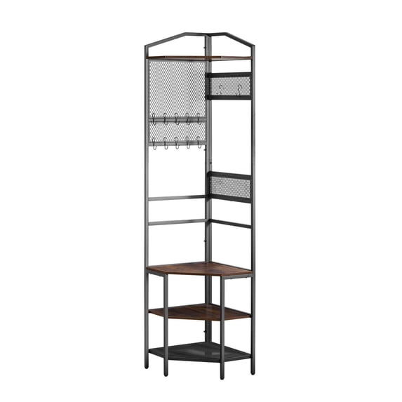 Corner Hall Tree, 71.3” Coat Rack with Shelf & Steel Frame