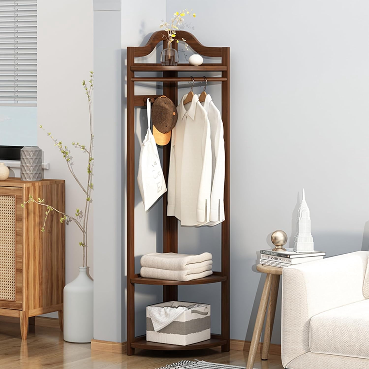 Corner Hall Tree, Bamboo Corner Clothes Rack, Entryway Coat Rack with ...