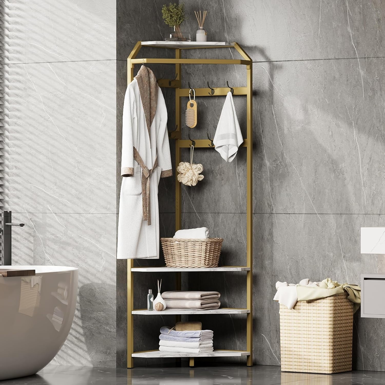 Corner Hall Tree with Bench and Shoe Storage, 3-in-1 Entryway Bench ...