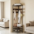 thumbnail image 1 of Corner Hall Tree, Industrial 4-Tier Coat Rack with Shoe Storage, 8 Movable Hooks and 2 Storage Shelves, Freestanding Entryway Coat Rack with Steel Frame for Hallway, Rustic Brown, 1 of 6