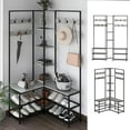 thumbnail image 1 of Corner Hall Tree with Shoe Rack Storage Bench Display Open Shelves Modern Industrial Entryway Coat Rack Stand for Home Living Room Mudroom Bedroom Multifunctional 5 in 1 (Rustic Brown), 1 of 15