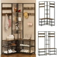 thumbnail image 1 of Corner Hall Tree with Shoe Rack Storage Bench Display Open Shelves Modern Industrial Entryway Coat Rack Stand for Home Living Room Mudroom Bedroom Multifunctional 5 in 1 (Rustic Brown), 1 of 8