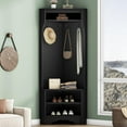 thumbnail image 1 of Corner Hall Tree with Shoe Bench, Versatile Entryway Coat Rack with 4 Hooks, Corner Cabinet with Adjustable Shelf for Hallway, Living Room, 1 of 6