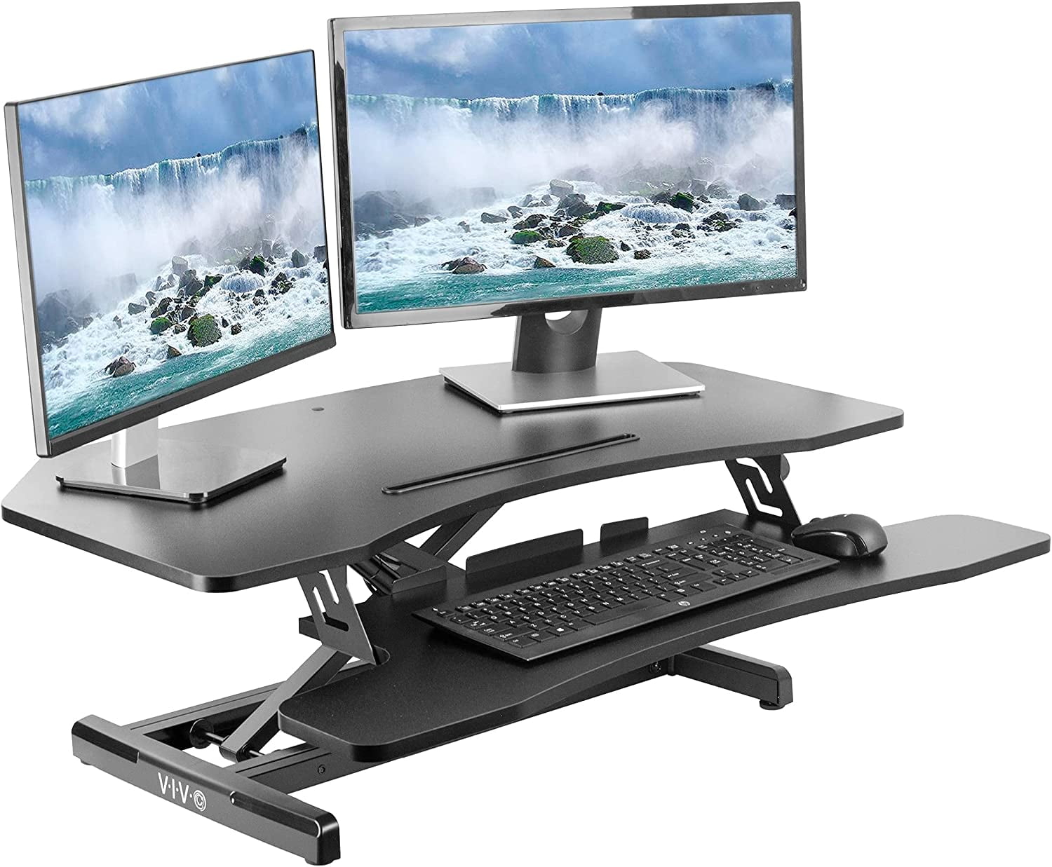 Black Adjustable Corner Standing Desk Converter with Monitor Riser