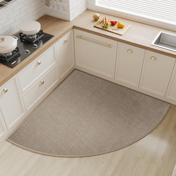 Corner Kitchen Rugs Non Slip Washable, Rubber Backed Circular Sector Kitchen Mats for Floor, Super Absorbent Kitchen Sink Mat for Small Corner Areas (Brown, Quarter Circle Radius 39" x 39")