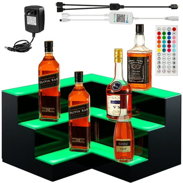 Corner LED Liquor Bottle Display Shelf, 20-inch LED Bar Shelves for ...