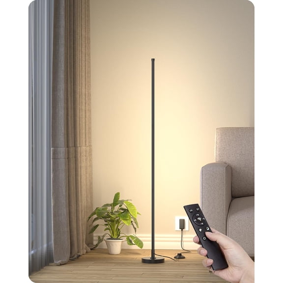 Corner Lamp, Minimalist LED Lamp with Remote Control, Dimmable Corner Light, Corner Floor Lamp  for Living Room, Bedroom,  Office, 7 Color Temperature 3000K-6000K (Black, 1 Pack)