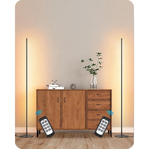 Corner Lamp, Set of 2 Minimalist Dimmable Tall Light with Remote, 57.5" Floor Lamps for Room, , Office, 7 Color Temperature 2700-6000K (Black)