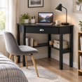 Corner Laptop Desk, with drawer, 2 shelves, made of solid pine wood ...