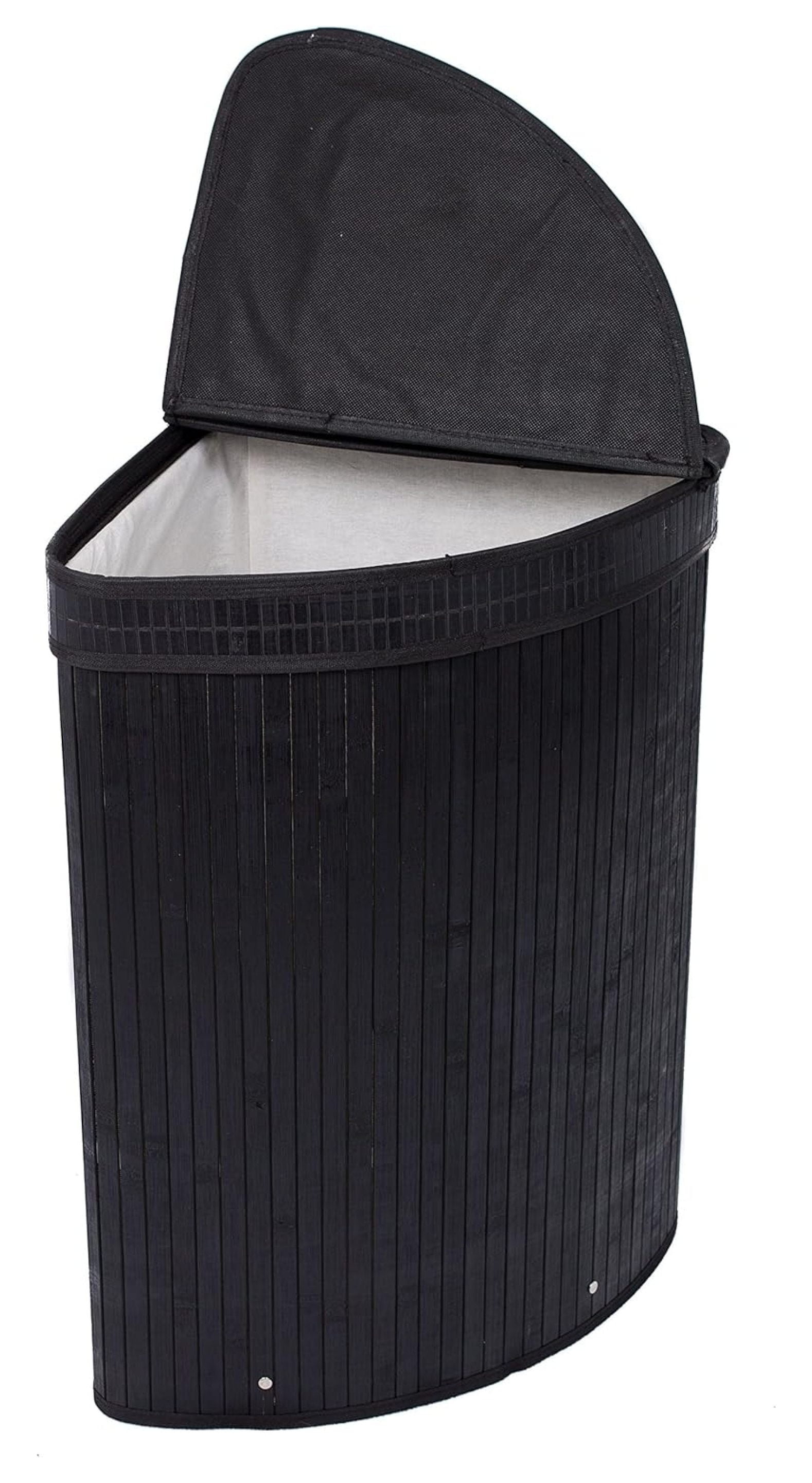 Corner Laundry Hamper with Lid - Bamboo Laundry Basket, Black ...