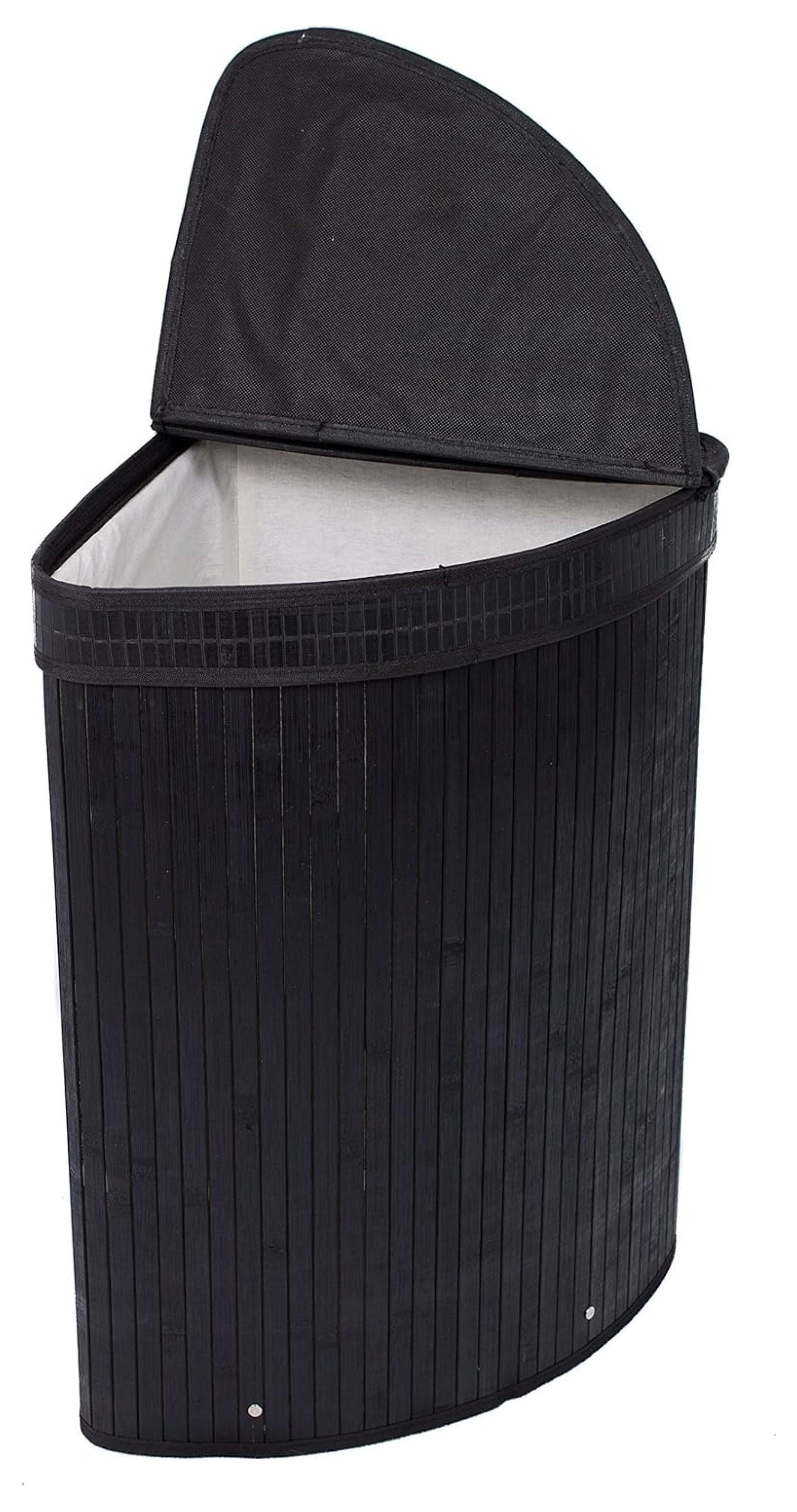 Corner Laundry Hamper with Lid and Cloth Liner - Bamboo - Black ...