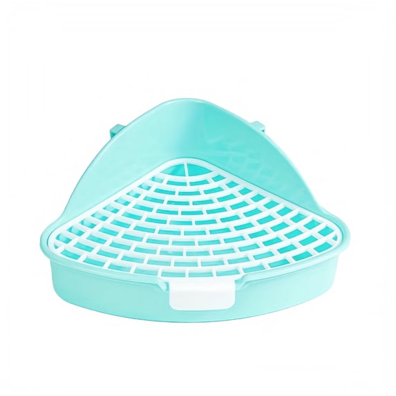 Corner Litter Box with High Sides and Removable Grid, 1 Piece, Blue, for Rabbits and Guinea Pigs, Plastic Potty Tray