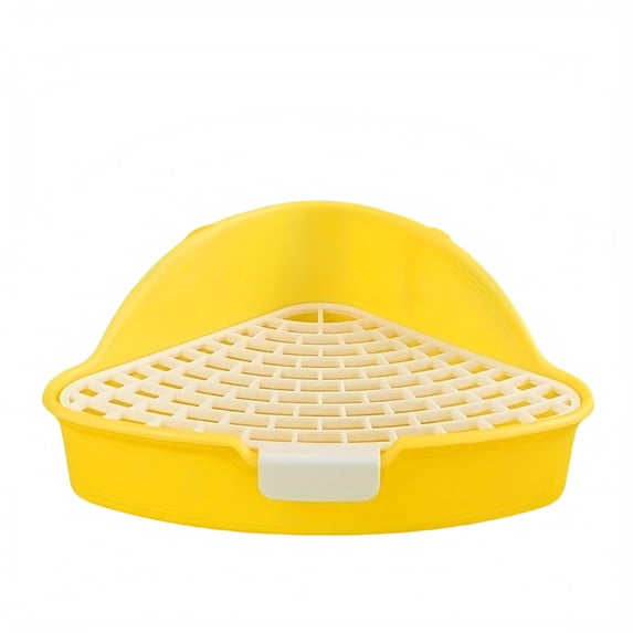 Corner Litter Box with High Sides and Sifting Grid, Large Plastic Tray, Yellow, for Rabbits and Guinea Pigs