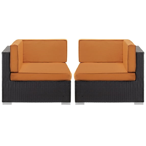 Corner Lounge Chair, Set of 2, Orange, Wicker Rattan, Outdoor Patio Balcony Cafe Bistro Garden Hospitality Restaurant, Modern Contemporary, HB36946