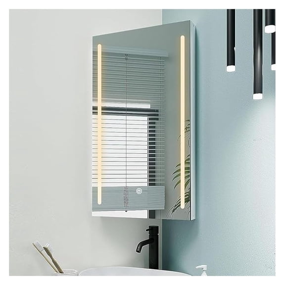 Corner Medicine Cabinet Mirror with Lights,Lighted Medicine Cabinet with Mirror,Led Mirror Cabinet for Bathroom,14x 24 Small Corner Wall Cabinet,White