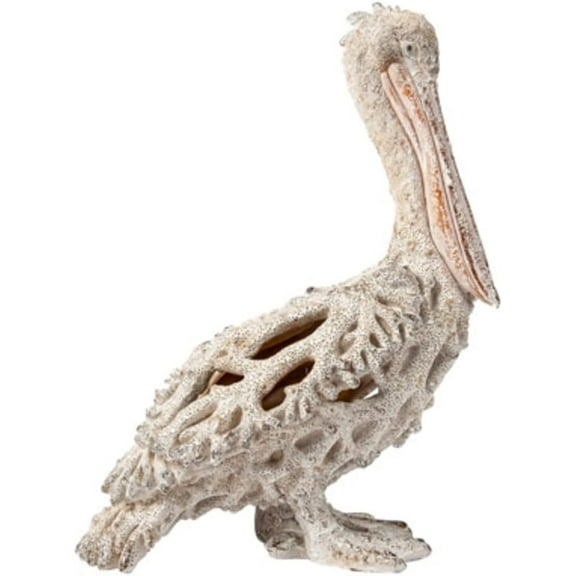 Corner Merchant Nautical Ocean Decor Coral Reef Pelican Beach Home Decor Coral Look Polystone Tabletop Collection (White Pelican Standing), 13 3/4 inches Tall