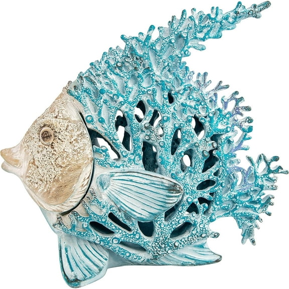 Corner Merchant Ocean Decor Coral Reef Angelfish Sculpture Beach Home Decor Coastal Tabletop Collection 12 in x 11 in (Turquoise)