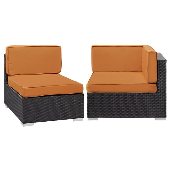 Corner and Middle Lounge Chair Set, Orange, Wicker Rattan, Outdoor Patio Balcony Cafe Bistro Garden Hospitality Restaurant, Modern Contemporary, HB36938