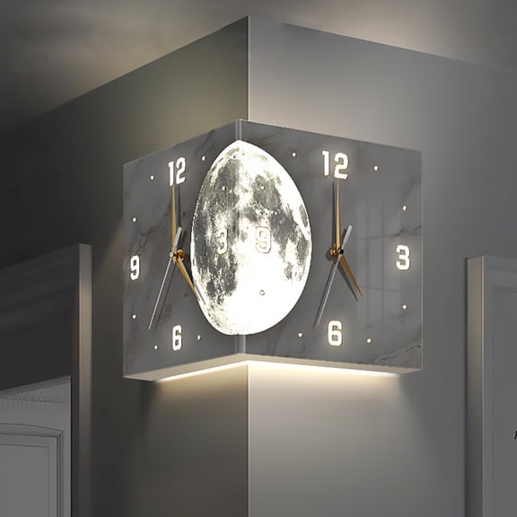 Corner Modern Wall Clock, Double Sided Clocks Decorative reloj de pared para sala Digital Corner Wall Clock with Light, for Bedroom Living Room Home (Sensor Switch,10'')
