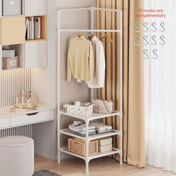 Corner Organizer with Multi-Functional Shelves Detachable Storage Rack with Hooks & Shoe Base Space-Saving Bedroom & Home Organizer Metal Frame