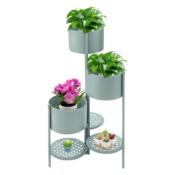 Corner Plant Stand, 3 Tier Foldable Corner Shelf, Metal Flower Display Stand for Balcony Living Room Office Decor, No Assembly