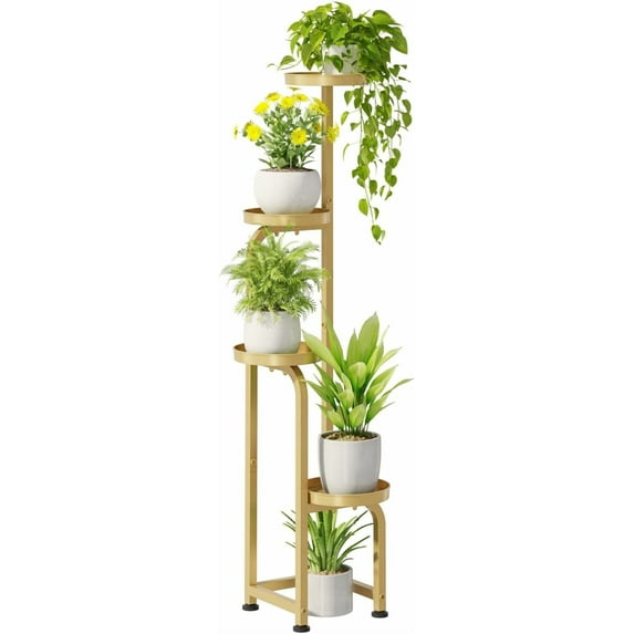 Corner Plant Stand Indoor Outdoor, Tall Metal Flower Pot Stands for Multiple Plants, 4 Tier Gold Heavy Duty Plant Shelf for Patio Garden Balcony Living Room Bedroom(Patent Design)