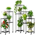 Corner Plant Stand with Wheels, Shelf Height Adjustable Metal Plant