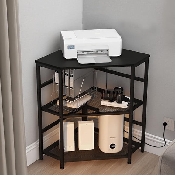 Corner Printer Stand Table Black Adjustable Storage For Home Office