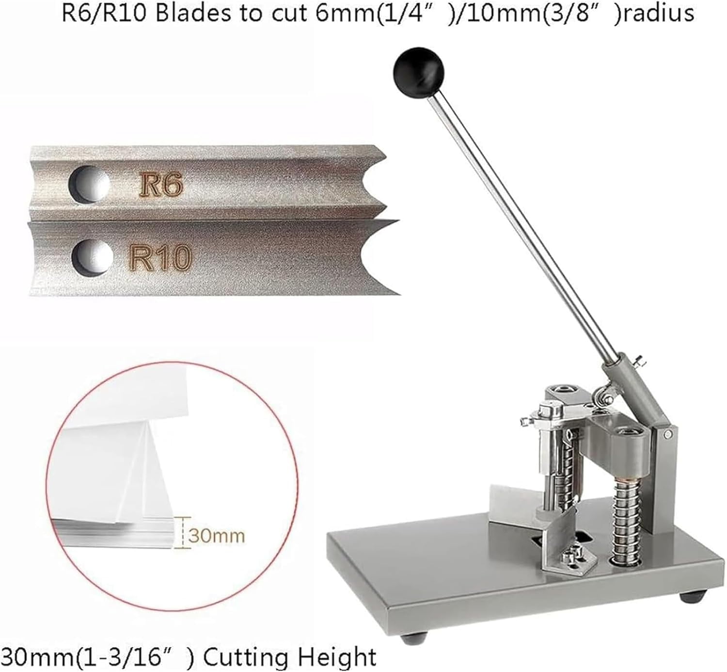 Corner Rounder Cutter Machine, Heavy Duty Paper Corner Cutter with R6 R10 Metal Punches, Max Cutting Thickness 1.2 Inch / 30mm, for Plastic Metal Paper Cardstock