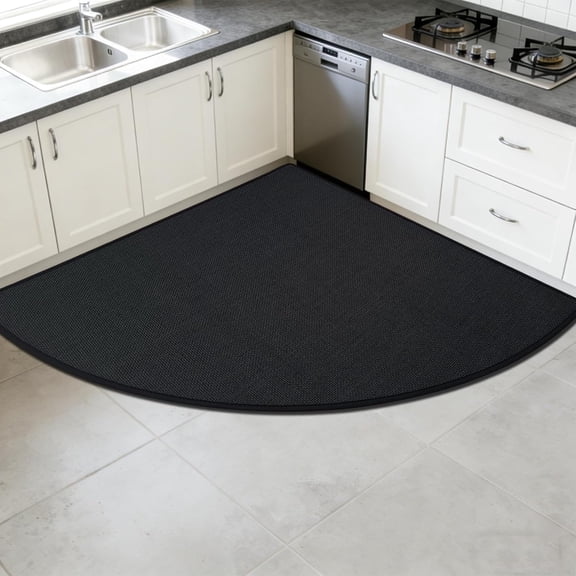 Corner Rug, High Density 3D Weaving Linen-Like Fabric L Shaped Rug,  Quick-Absorbing (Black, 3'4" x 3'4")