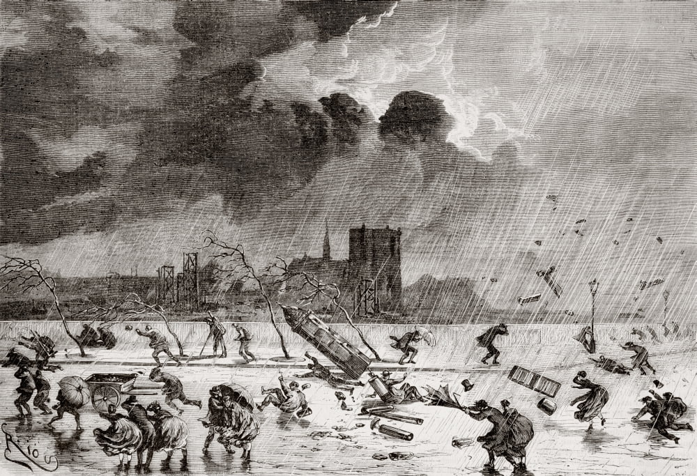 Corner Of The Saint Michel Bridge During The Hurricane Which Hit Paris March 8 1868 From Lunivers Illustre Published In Paris In 1868 Canvas Art - Ken Welsh Design Pics (17 x 12)