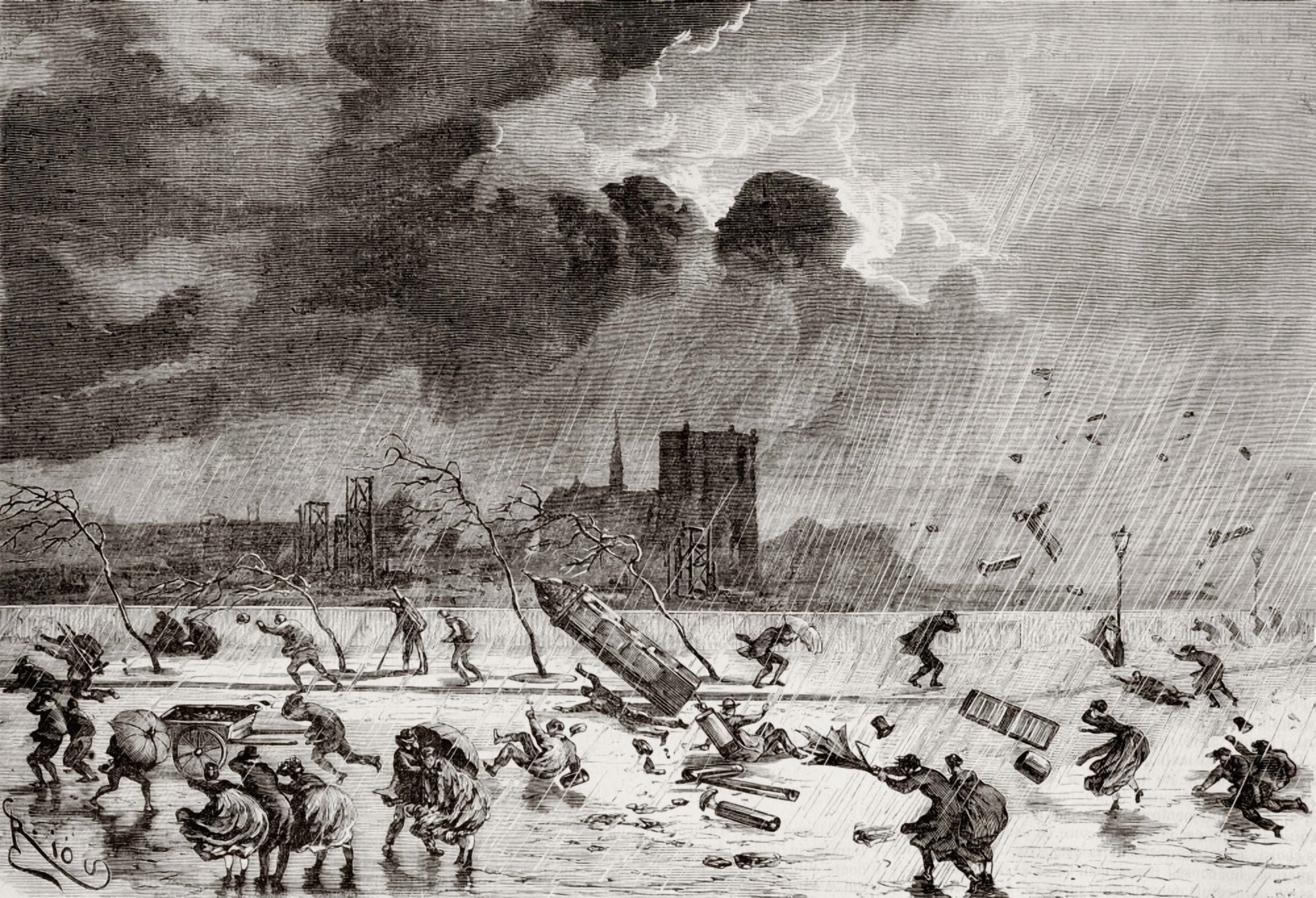 Corner Of The Saint Michel Bridge During The Hurricane Which Hit Paris March 8 1868 From Lunivers Illustre Published In Paris In 1868 Canvas Art - Ken Welsh Design Pics (34 x 24)