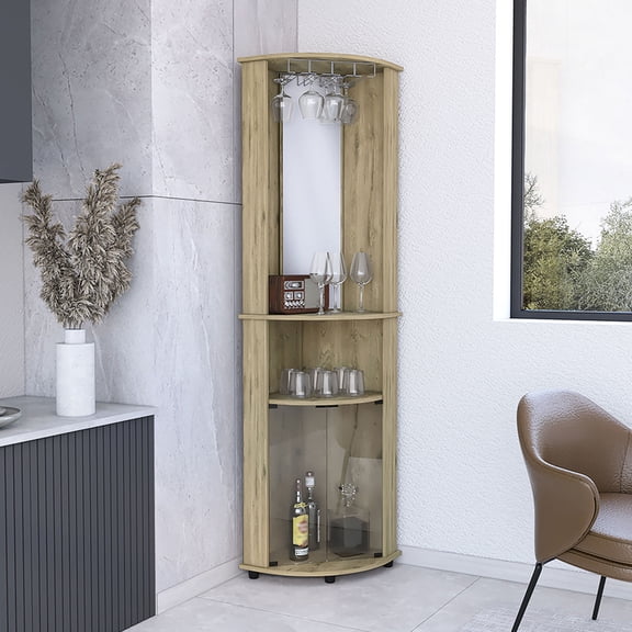 Particle Board, Space - Saving | Maximize Corner Spaces with Beige Bar Cabinet