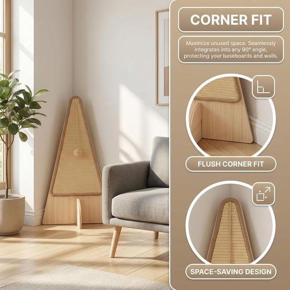 Corner  Scratcher, 26 Tall Solid Wood Leaning Board with Replaceable Sisal Pads