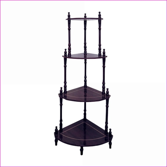 Corner Shelf, 39 Tall 4-Tier Traditional Floor Standing | Cherry Finish | Engineered Wood