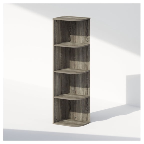 Corner Shelf 4 Tier - French Oak Bookshelf, Space Saving Display Rack for Books, Plants, Decor - Living Room, Bedroom, Home Office