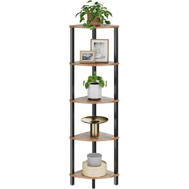 Corner Shelf, 5-Tier Corner Bookshelf, Industrial Corner Ladder Shelf, Rustic Display Shelf for Living Room, Bedroom, Kitchen, Home Office, Rustic Brown and Black