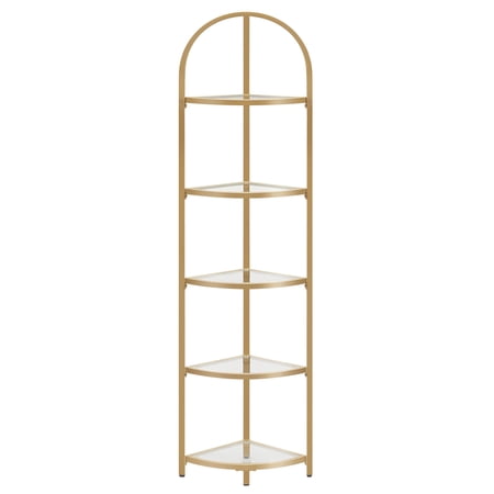 Corner Shelf, 5 Tier Corner Bookshelf,Tempered Glass Shelves