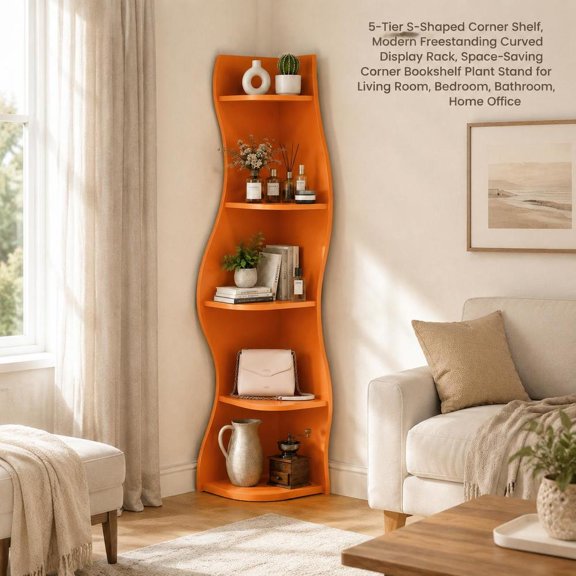 Corner Shelf, 5-Tier S Shaped Curved Display Rack, Space Saving for Small Spaces