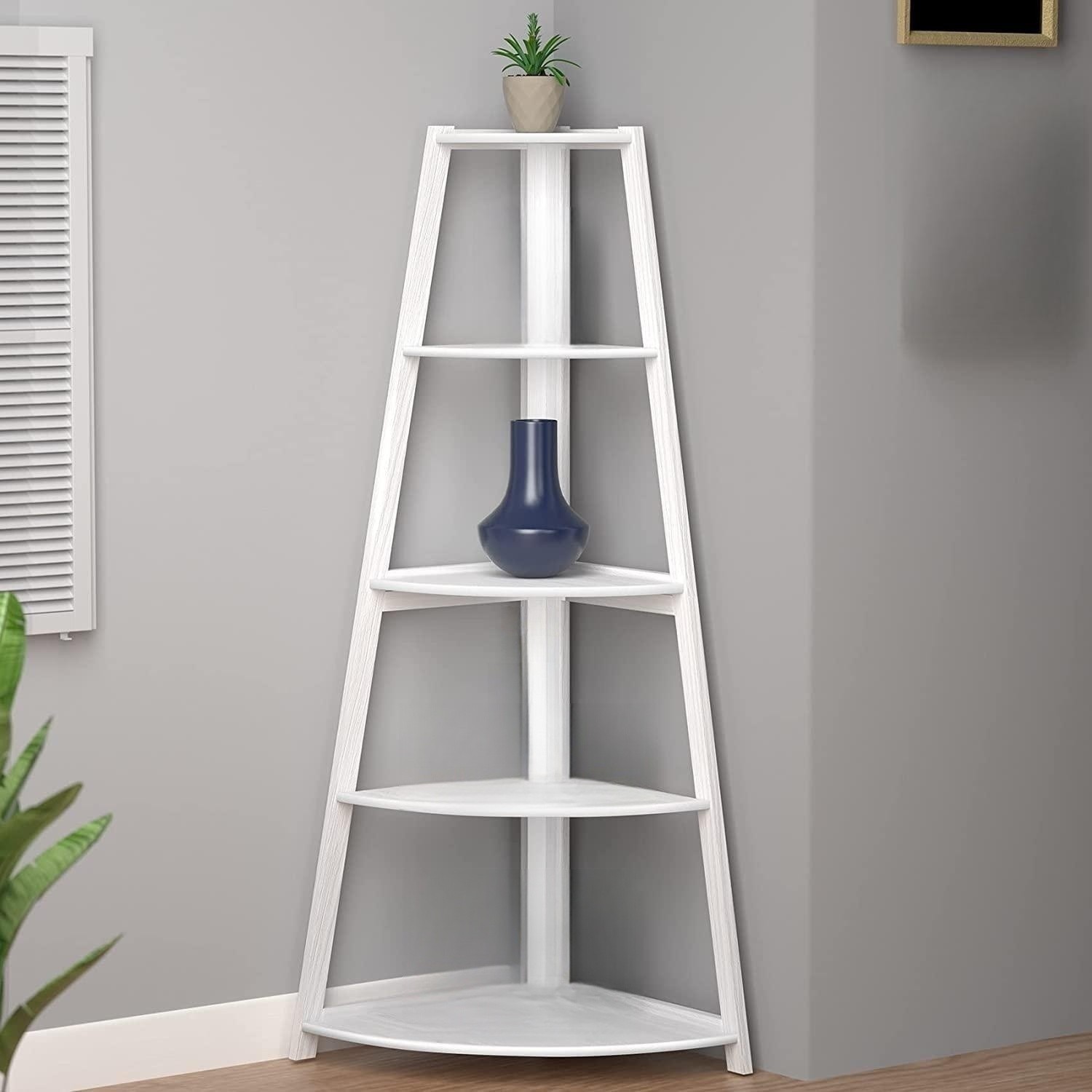 Corner Shelf, 5Tier Corner Shelf Stand Industrial Ladder Bookcase