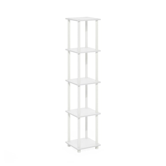Corner Shelf 5 Tier - White Display Rack - Turn-N-Tube Square Bookshelf - Space Saving Organizer for Living Room, Bedroom, Office - Durable PVC & Composite Wood