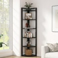 thumbnail image 1 of Corner Shelf, 70.9 Inch Tall Corner Bookshelf, 6 Tier Ladder Shelf with Metal Frames Multifunctional Modern Bookcase for Living Room, Home Office, Kitchen, Small Space (Black), 1 of 6