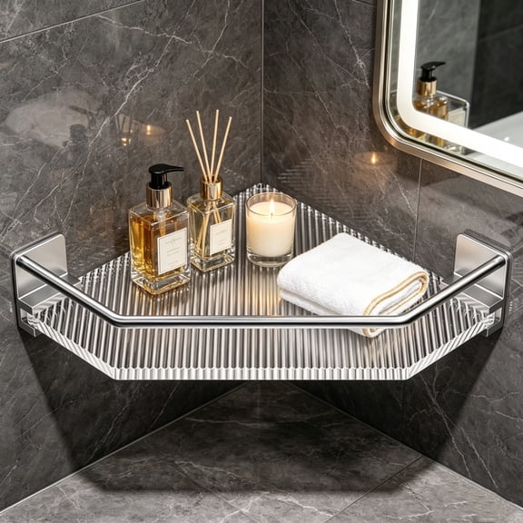 Corner Shelf, Acrylic Triangle No-Drill Bathroom Shower Shelf, Wall Mounted Toiletries Storage Rack, Multi-Use Organizer for Kitchen, Living Room & Vanity Use