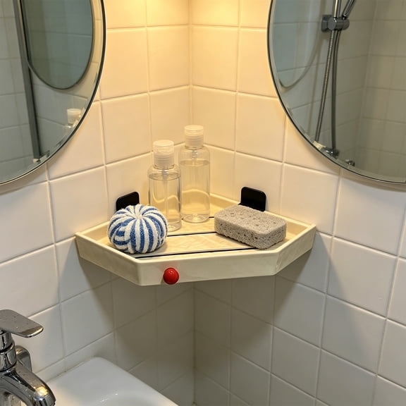 Corner Shelf Bathroom Shelving Unit, No Drill Wall Mounted Storage For Bathroom Vanity, Adjustable Height ABS Plastic Organizer, Waterproof And Rust Proof, Space Saving Triangle Shape