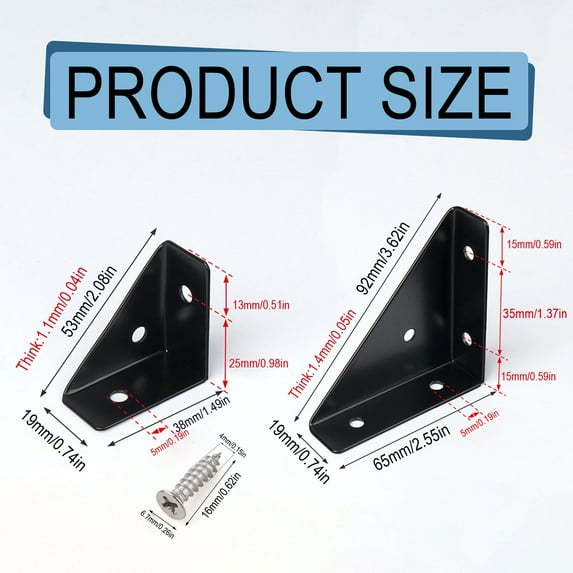 Corner Shelf Bracket, Right Angle Bracket, E Heavy Duty Metal Corner Braces, 4-Pack Triangular Brackets with Screws for Furniture, Shelf, Bed, Desk Reinforcement & Stability, by Goohae