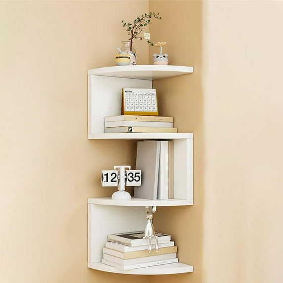 Corner Shelf Corner Corner Shelf No Punch Wall Organizer Bedroom Living Room Corner Bookshelf Kitchen Cabinet Storage Shelf, 4-Tier Corner Floating Wall Mount Display Shelving Unit, 7.8x7.8x24.5in