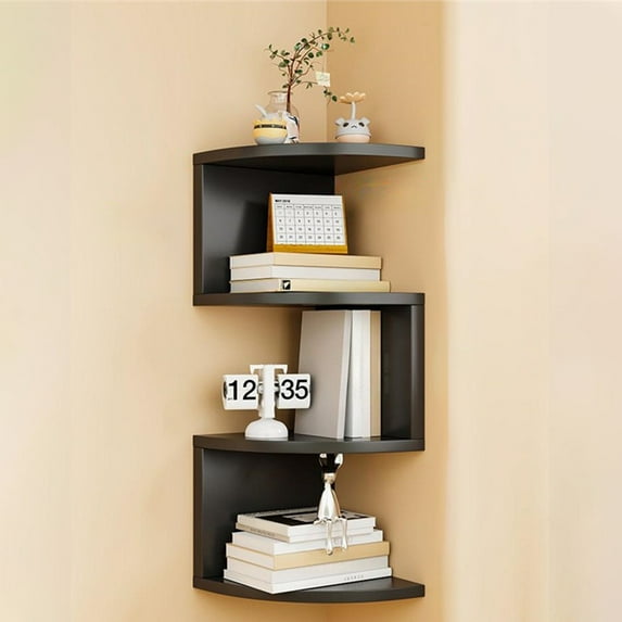 Corner Shelf Corner Corner Shelf No Punch Wall Organizer Bedroom Living Room Corner Bookshelf Kitchen Cabinet Storage Shelf, 4-Tier Corner Floating Wall Mount Display Shelving Unit, 7.8x7.8x24.5in