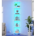 thumbnail image 1 of Corner Shelf with LED Light, 6-Tier Corner Bookshelf, Industrial Corner Ladder Shelf, Modern Display Shelf for Living Room, Bedroom, Kitchen, Home Office, Sturdy Frame, White UJSJ002W, 1 of 8