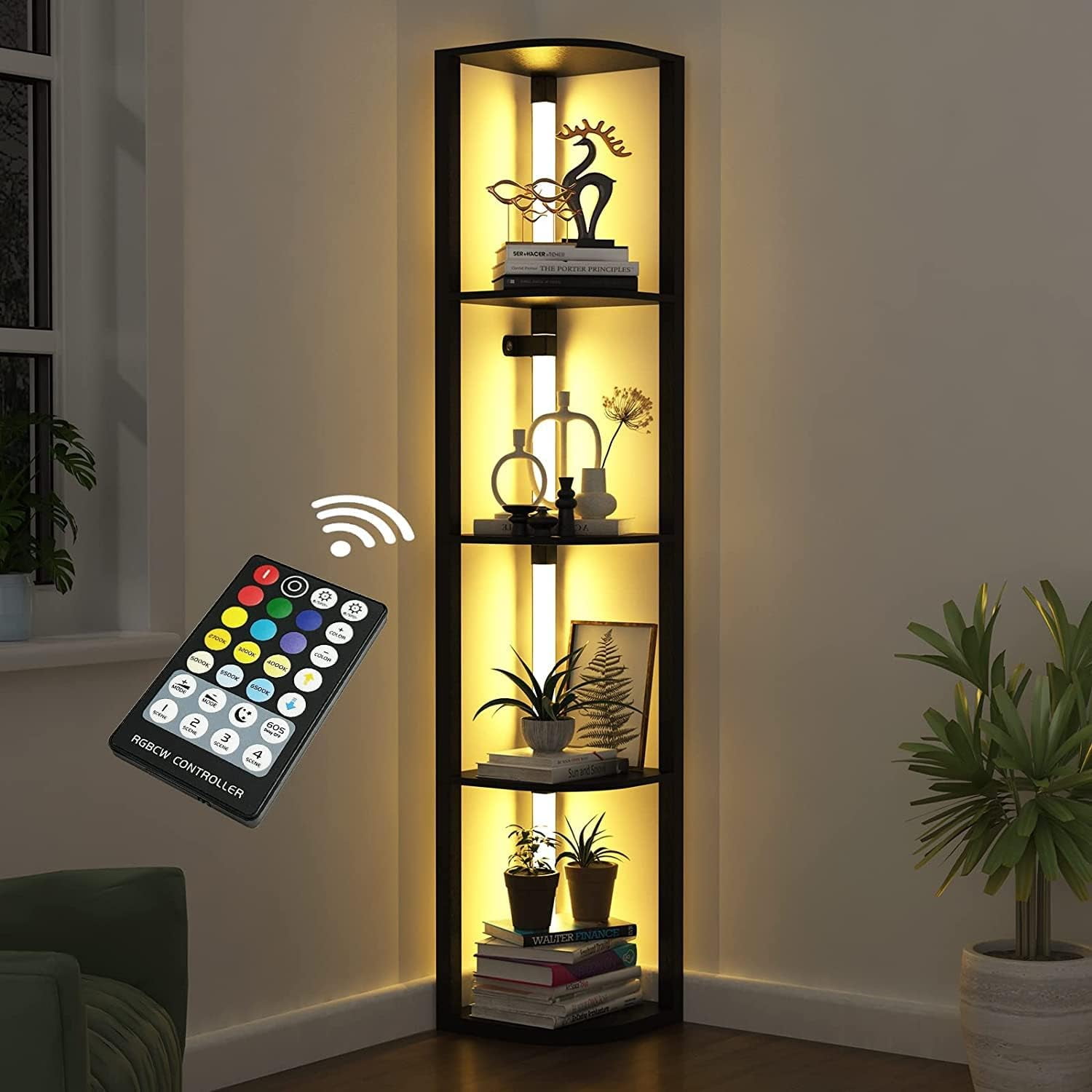 Corner Shelf with Light, Modern Home Decor Stand Floor Lamps with ...