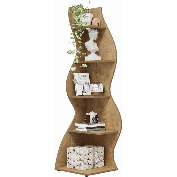 Corner Shelf, Modern Wall Corner Bookshelf, Stylish Corner Small Bookcase Storage Rack Plant Stand with Unique Shape for Living Room, Home Office (, PC)